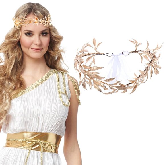 Greek Gold Color Leaf Headbands Goddess Bridal Headband Baroque Vintage Golden O - Picture 1 of 7